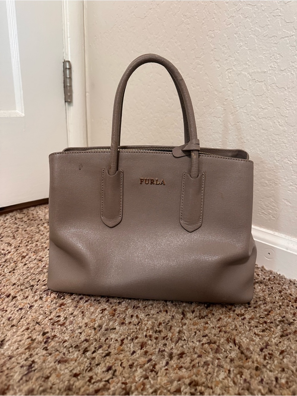 Furla Taupe Leather Top-Handle Satchel